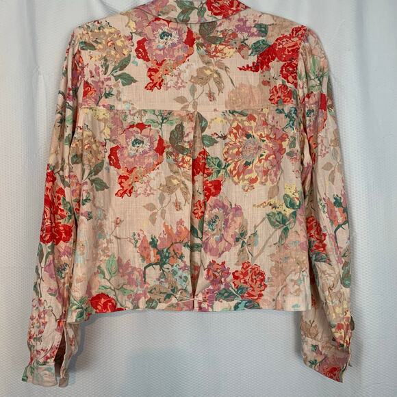 Tribal floral cropped linen blend button down blouse size large - Picture 9 of 9